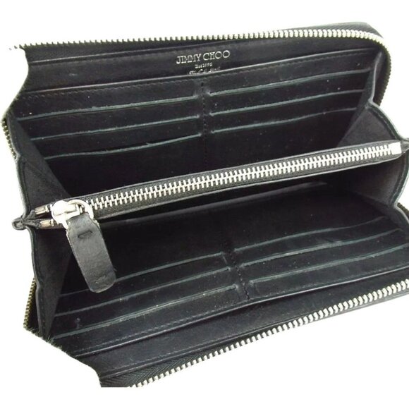 837160AM (G2) Jimmy Choo Wallet Long Studded Zip Around Black Leather - Picture 7 of 13